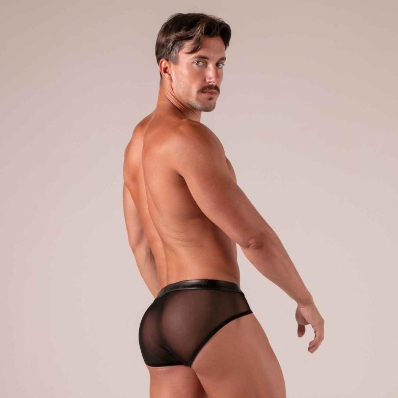 Absolu Male by TOF Rebel Zipped Briefs Mesh in Faux-Leather Black 2