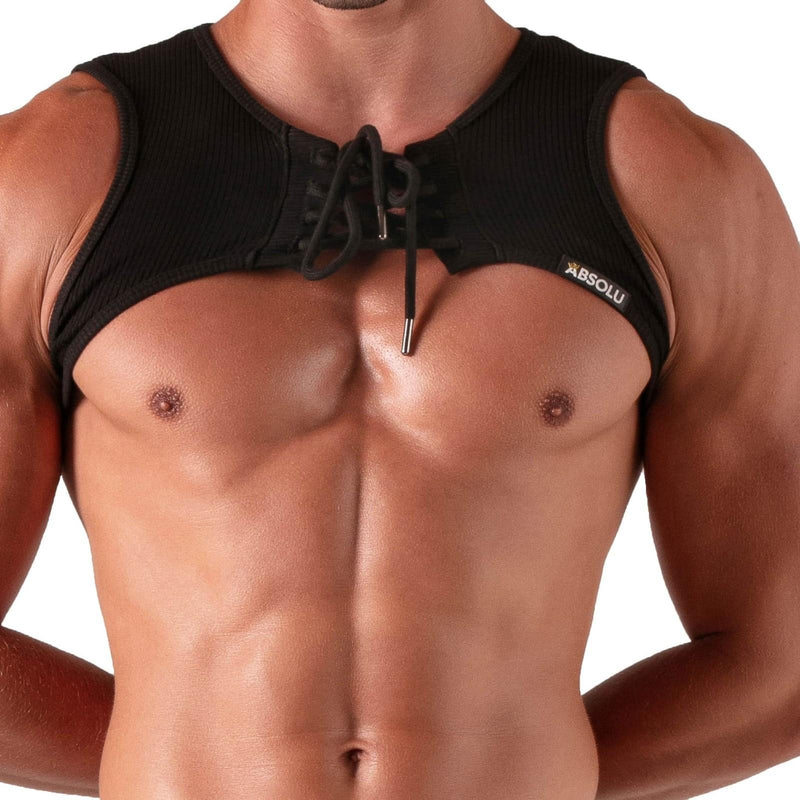 Absolu Male By TOF Ajustable Central Laced Harmess Ribbed Cottond Black 3