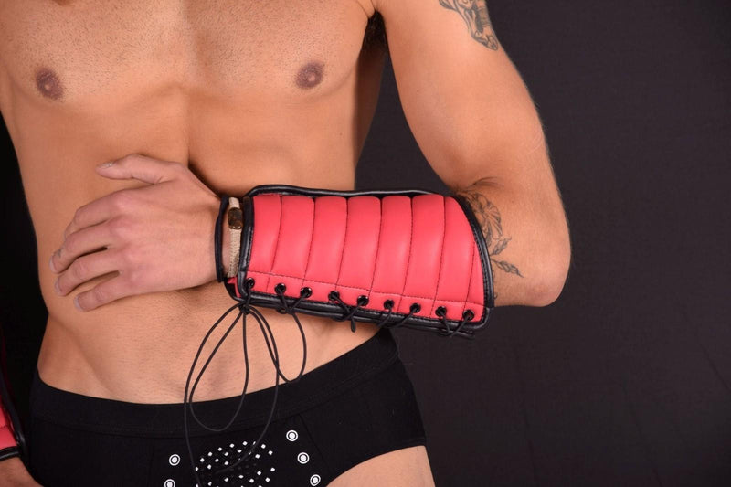 SMU Forearm Pairs Gauntlet Leather Handmade Aviator Laced Guard Wallet Red S/M