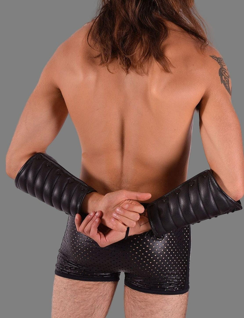 SMU Forearm Pairs Gauntlet Leather Handmade Aviator Laced Guard Wallet Black