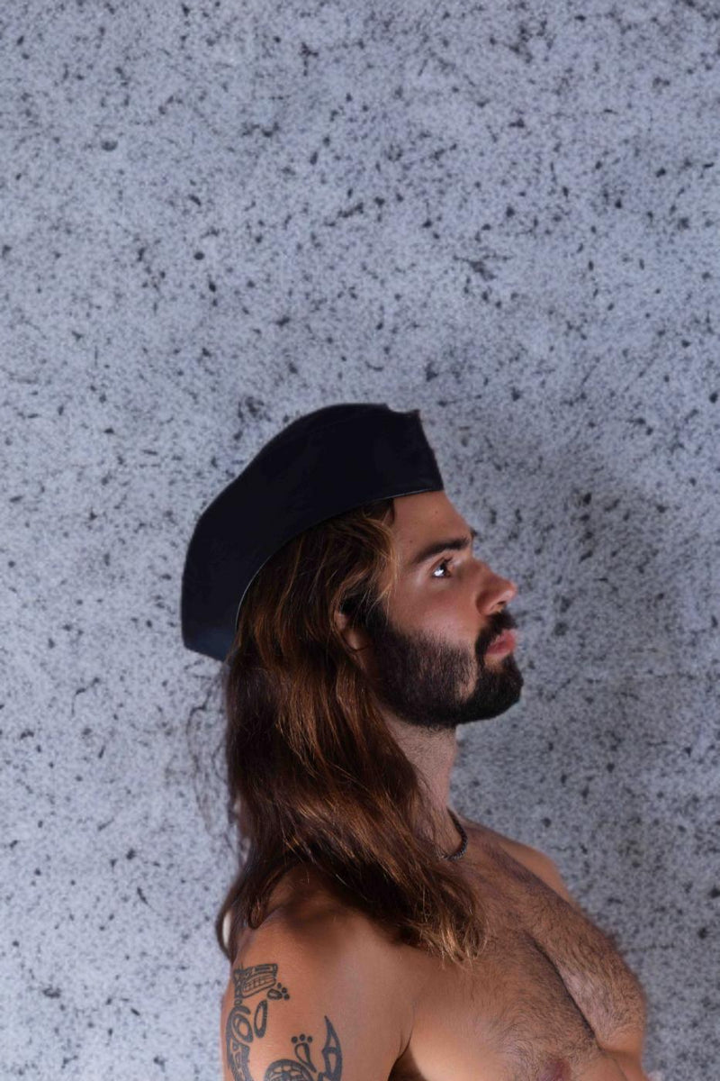 SMU Handmade Quality Leather Skin Garrison Cap Kepi in Black 2