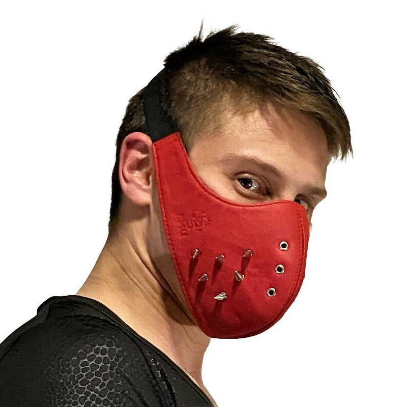 SMU Unisex Canadian Leather Studded Punk Mask in Red O/S 1051 3