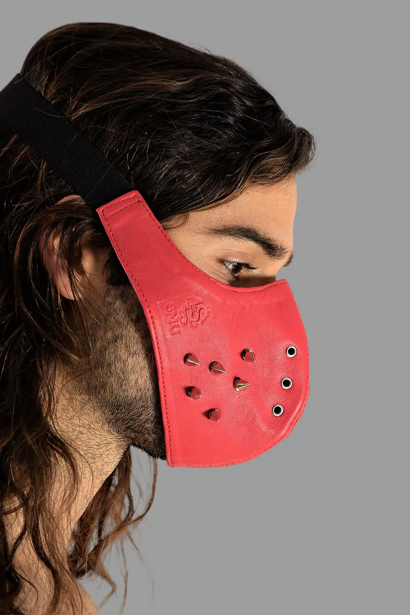 SMU Unisex Canadian Leather Studded Punk Mask in Red O/S 1051 3