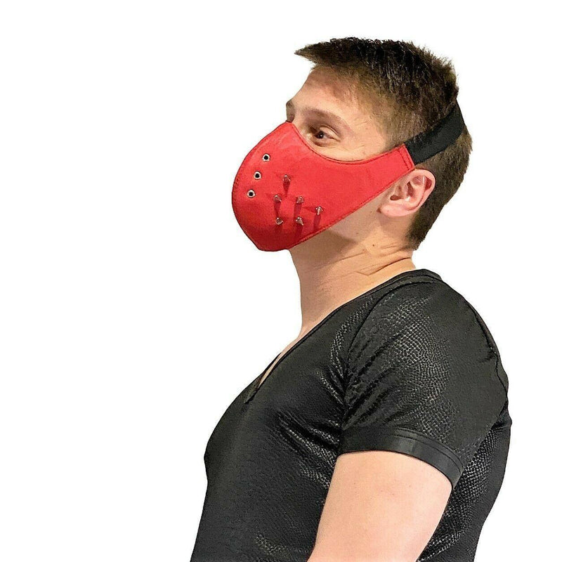 SMU Unisex Canadian Leather Studded Punk Mask in Red O/S 1051 3