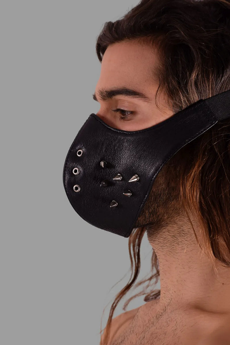 SMU Unisex Canadian Leather Studded Punk Mask in Black O/S 1051 4