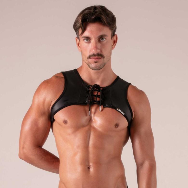 Absolu Male By TOF PARIS Bond*ge Crop-Harness Adjustable Front Lacing Black 4