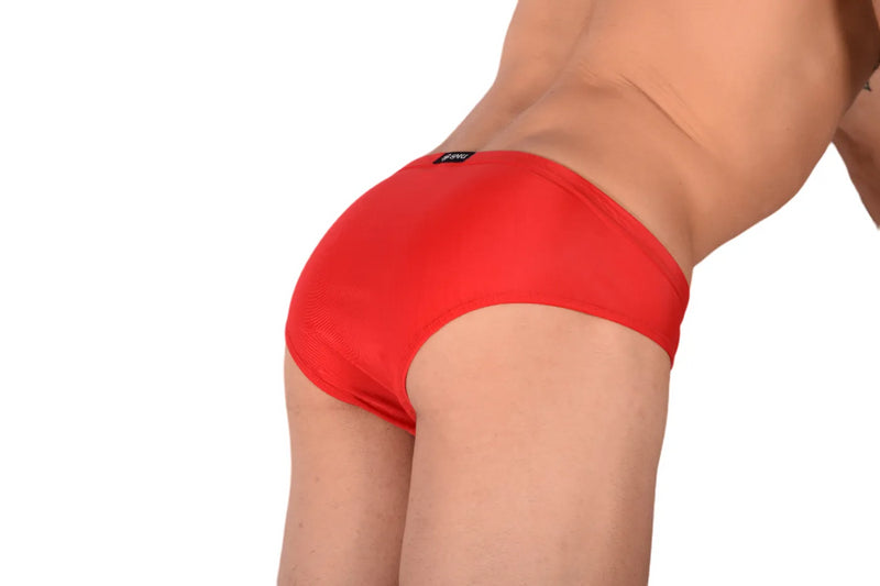 SMALL SMU Rave Peekaboo Removable Black Leather Pouch Brief Red H6
