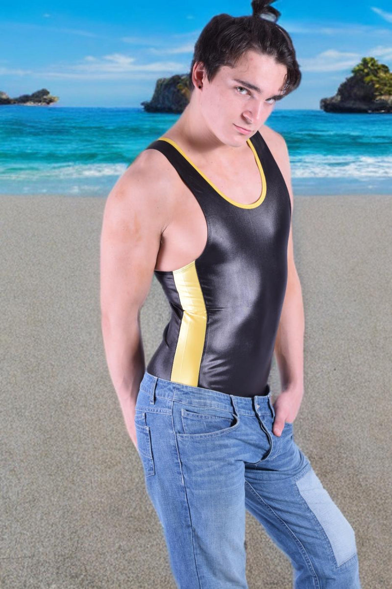 SMU Swimwear WETLOOK Singlet Swimsuit Black/Yellow 101 MX21