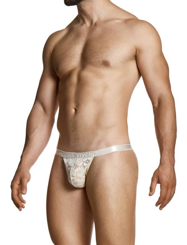 Modus Vivendi Sheer Floral Lace Thong Knitted Semitransparent Ivory 04114 B102