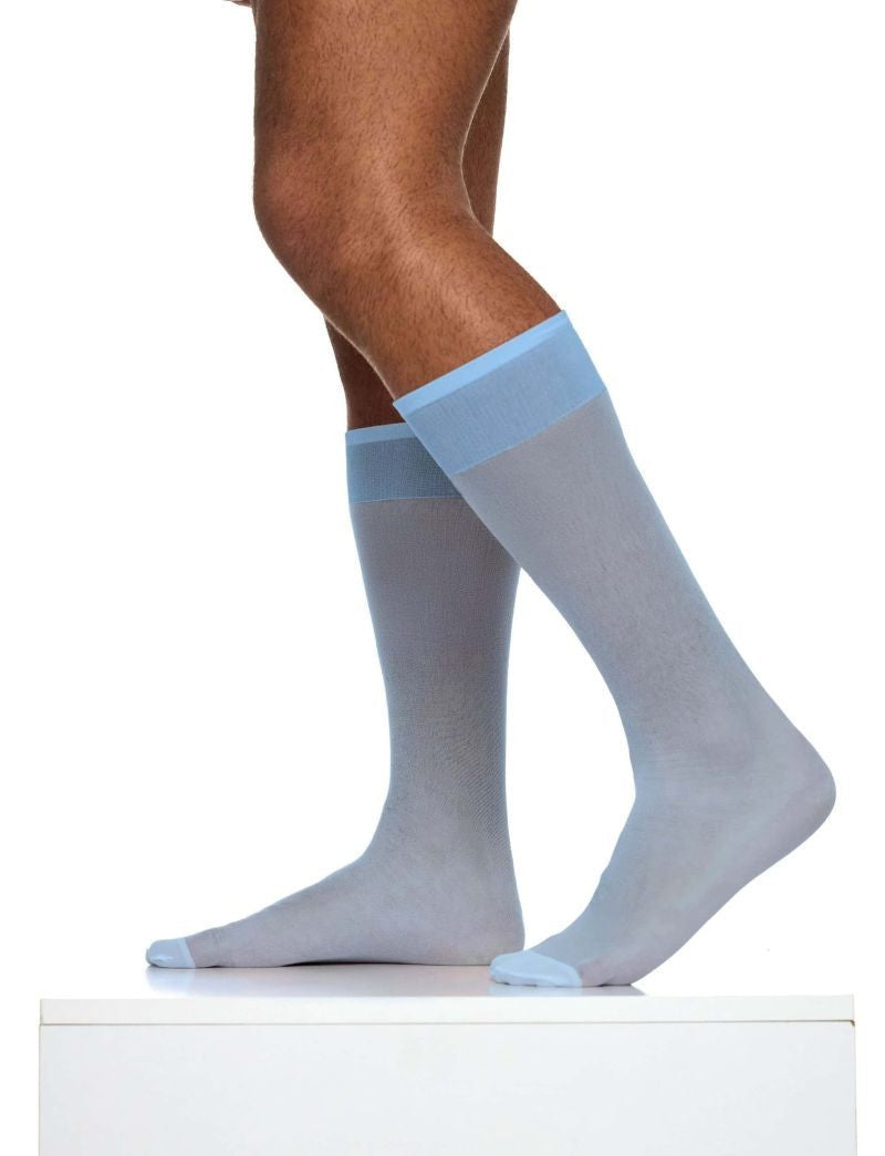 MODUS VIVENDI Transparent Nylon Socks Knee Length O/S Light Blue XS2424 B56