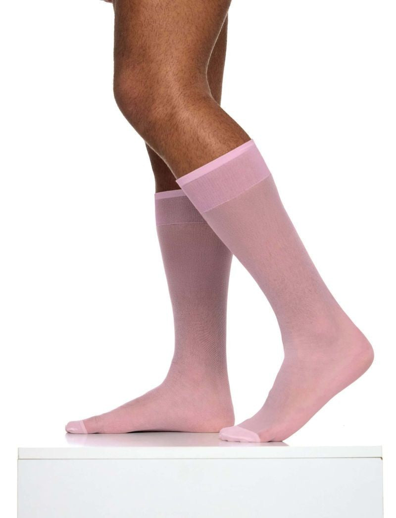 MODUS VIVENDI Transparent Nylon Socks Knee Length One Size in Pink  XS2424 B56