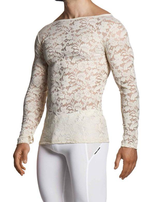 Modus Vivendi Floral Lace Longsleeves Shirt Sheer Knitted Ivory 04151 B102