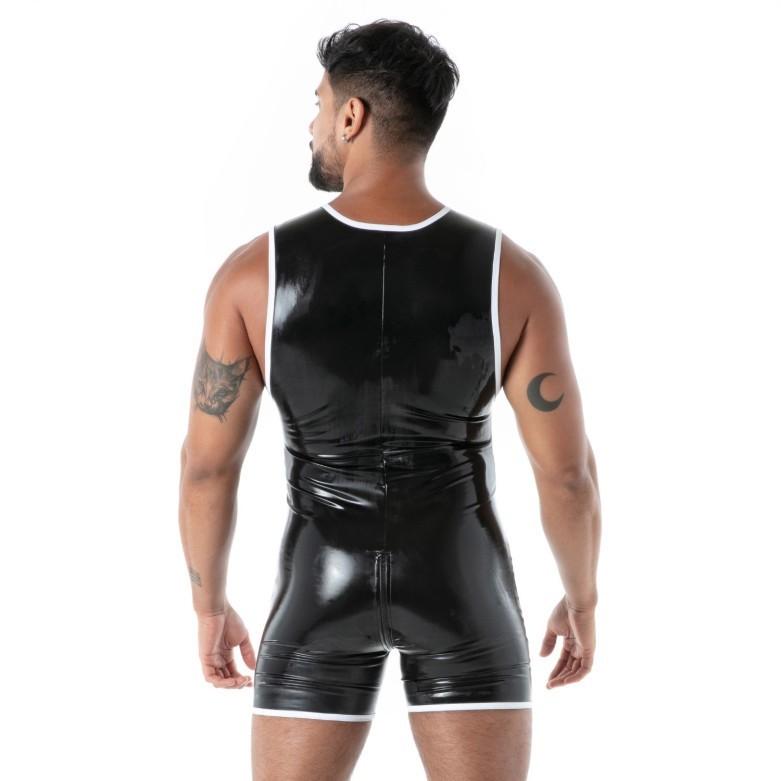 TOF PARIS Full Zip Body Latex 100% Natural Second-Skin Bodysuit Black/White T3