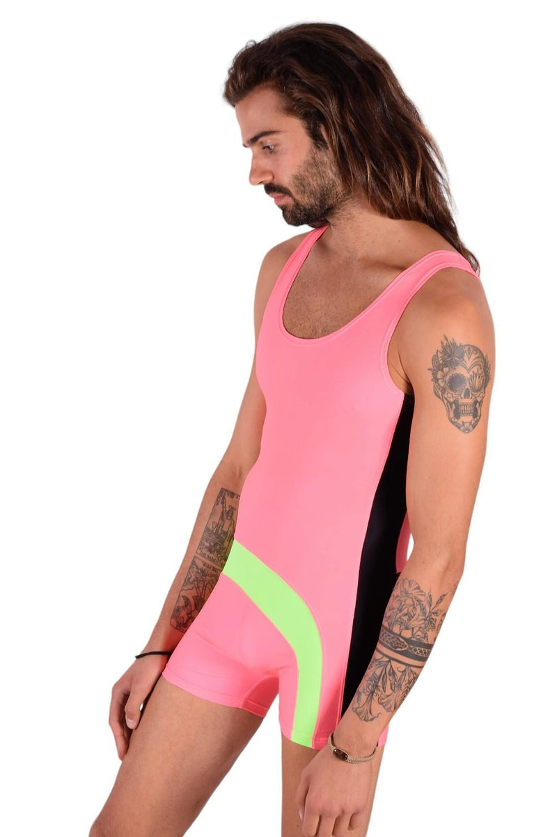 SMU Singlet Bodysuit Fashion Short Pink Lime 2C