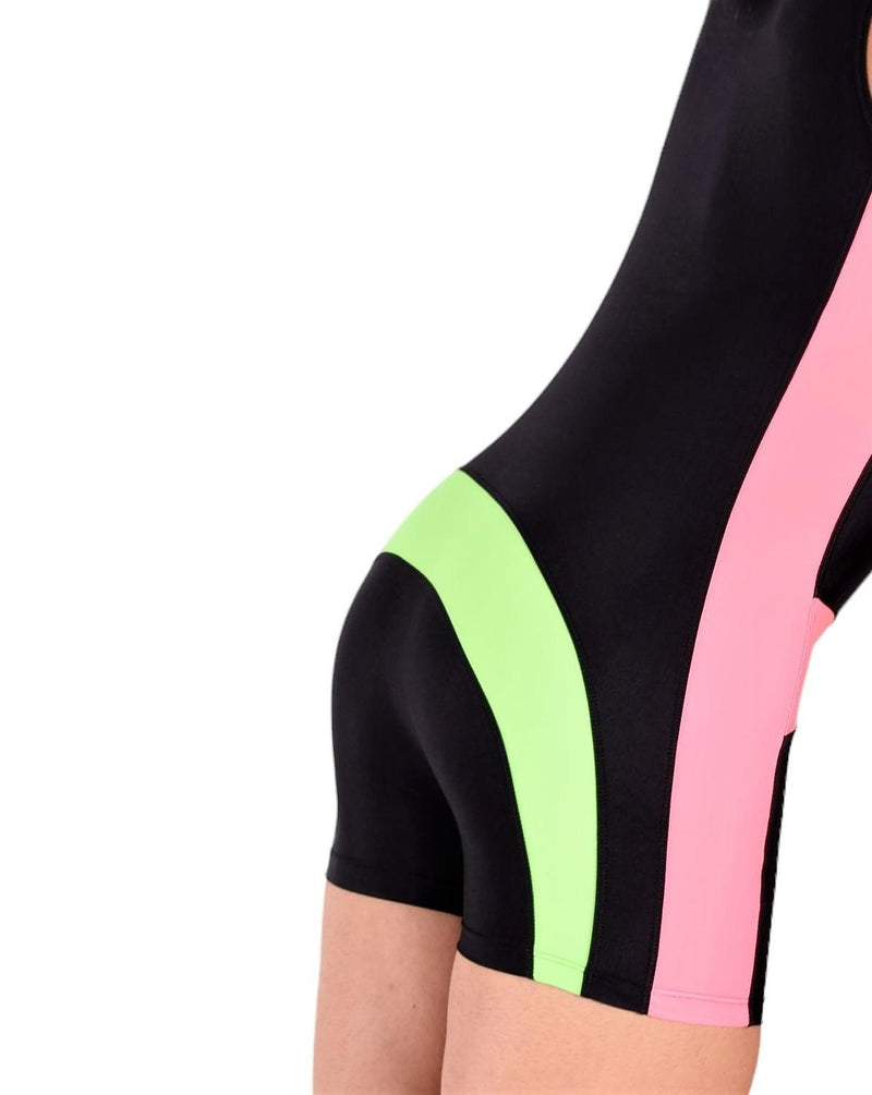 SMU Singlet Bodysuit Fashion Short Black Pink 2C