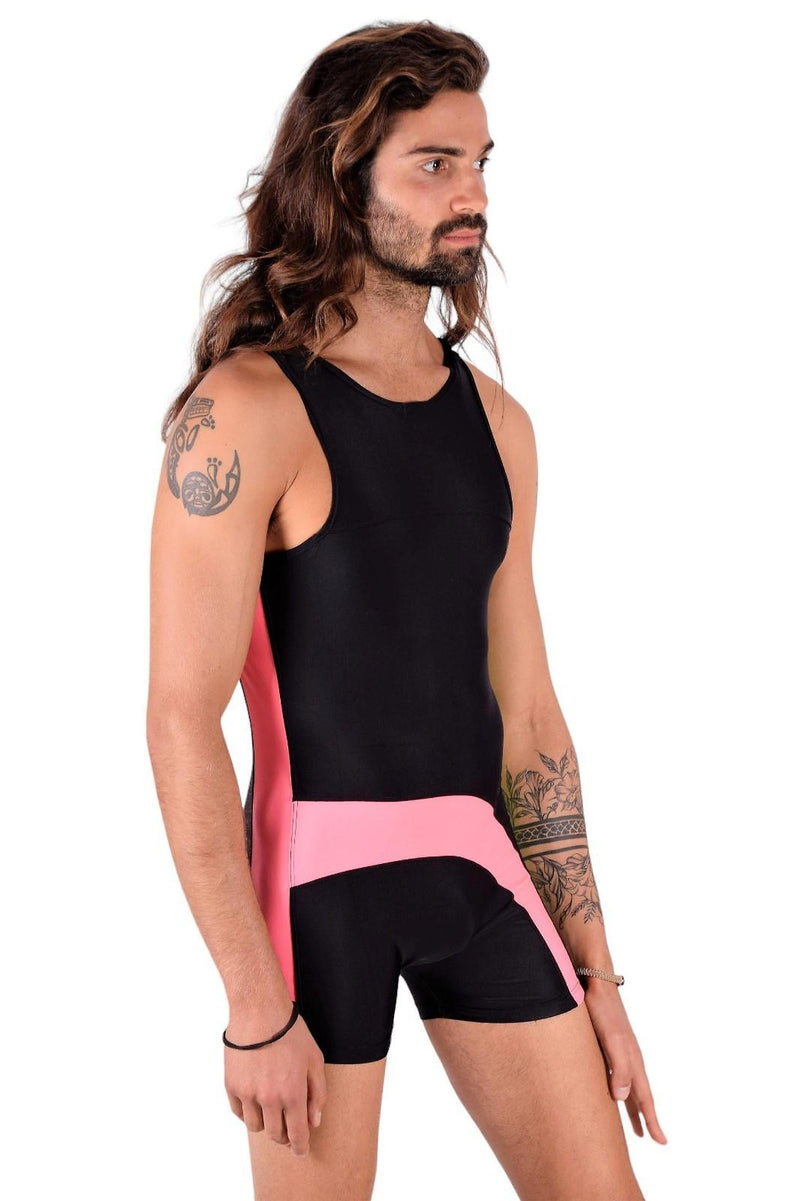 SMU Singlet Bodysuit Fashion Short Black Pink 2C
