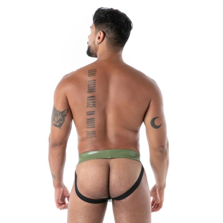 TOF PARIS Zipped Jock Latex Second-Skin Datex Jockstrap Khaki T1