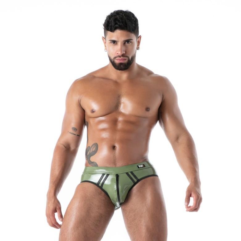 TOF PARIS Latex Bottomless Brief Second-Skin Datex Backless Briefs Khaki T2