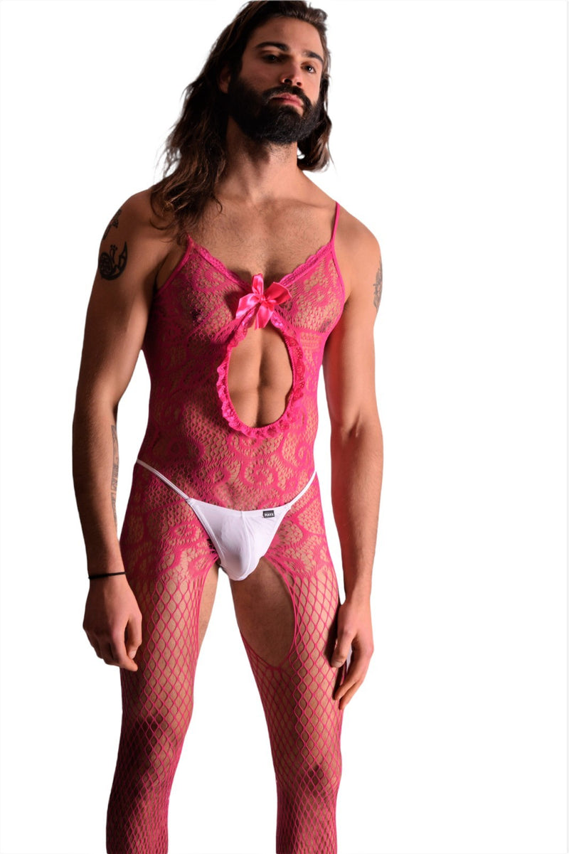 One Size SMU Singlet Reversible Mesh Mens Bodysuit Pink MX21