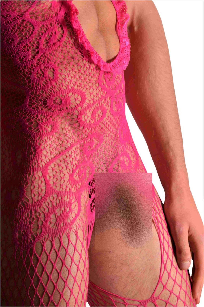 One Size SMU Singlet Reversible Mesh Mens Bodysuit Pink MX21