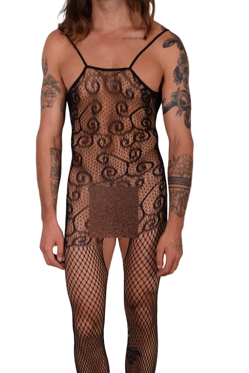 One Size SMU Reversible Mesh Men's BodySuit Black MX21