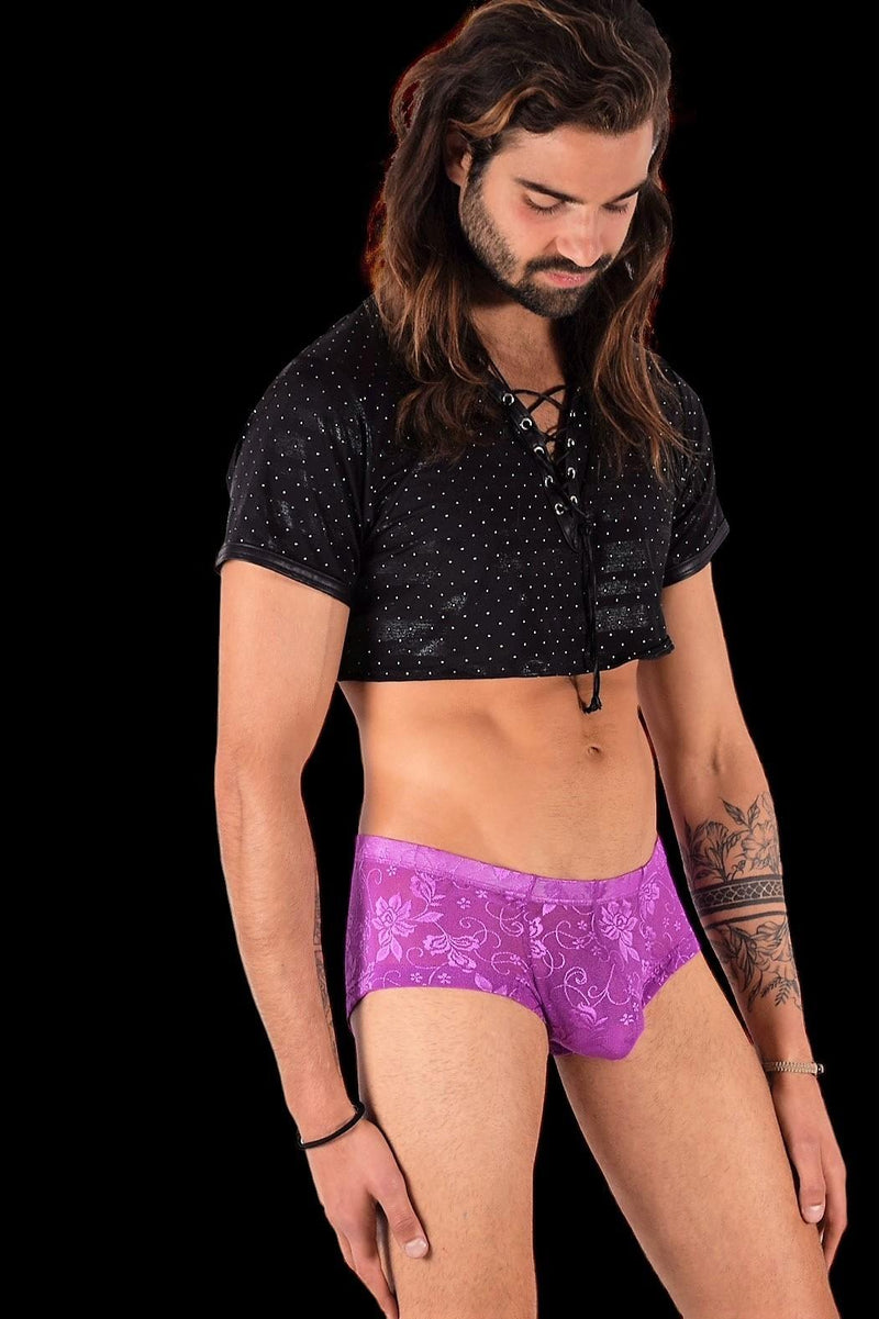SMU Boxer Aristocrat Lace Mini Hipster Sheer Purple 100705 H53