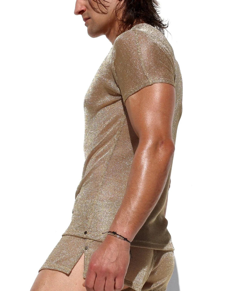 RUFSKIN Short-Sleeve Shirt HENRI Crew Neck Kimono Cut T-Shirt in Gold 79