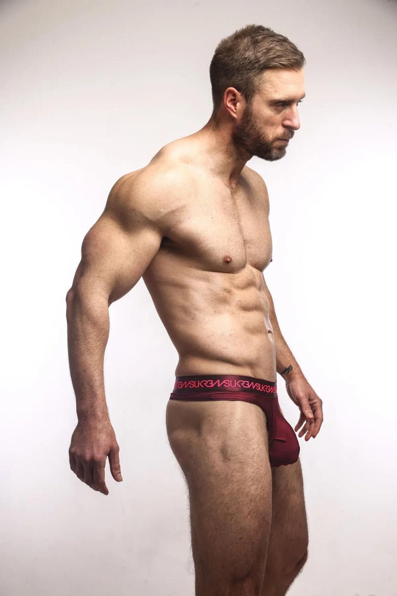 SUKREW Unlined Classic Thong With Large Contoured Pouch in Claret 22