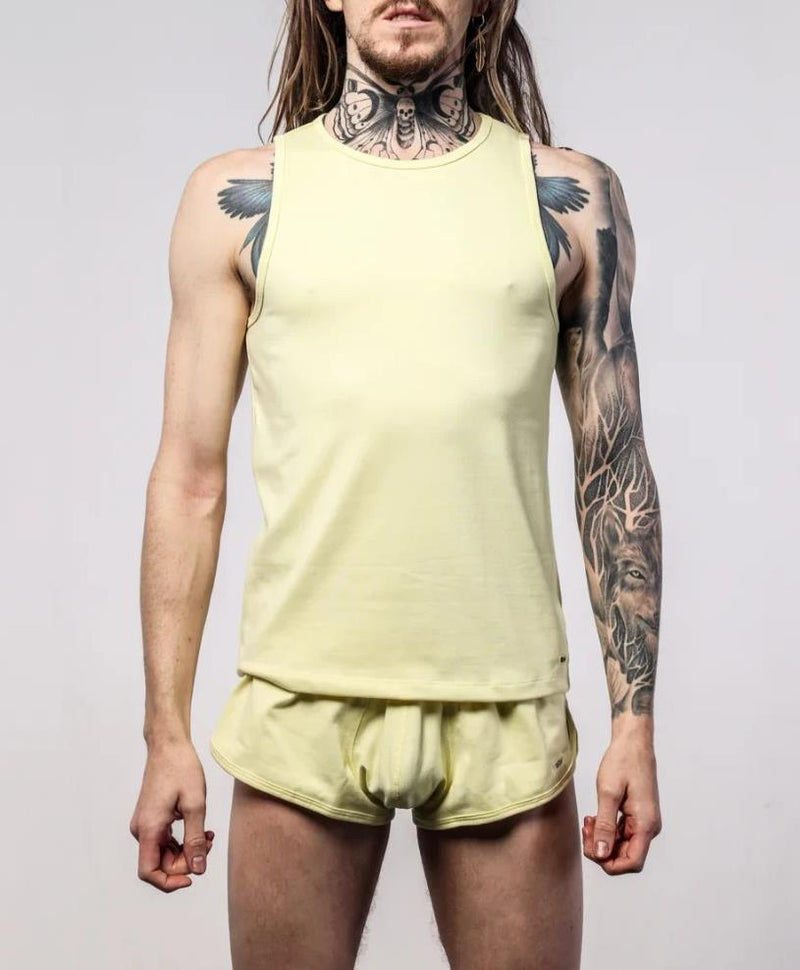SUKREW Vest Sleeveless Tank Top With Rounded Neck in Blonde Yellow 27