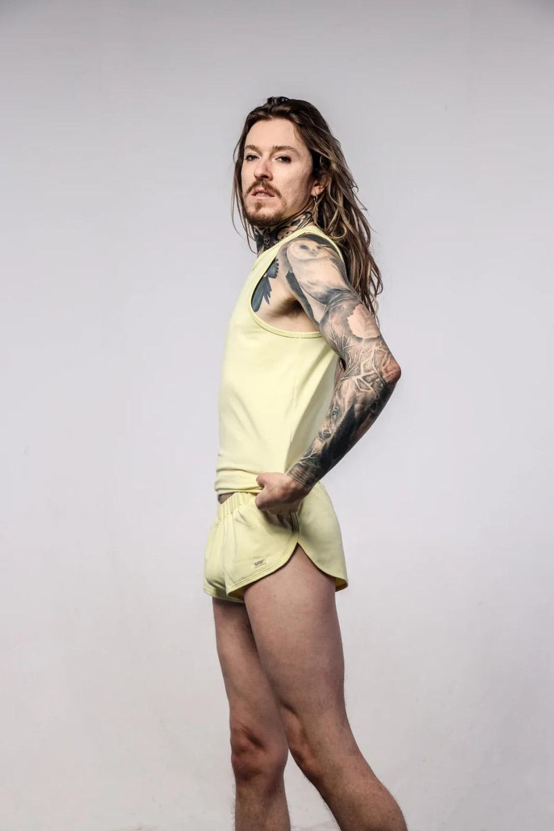 SUKREW Vest Sleeveless Tank Top With Rounded Neck in Blonde Yellow 27