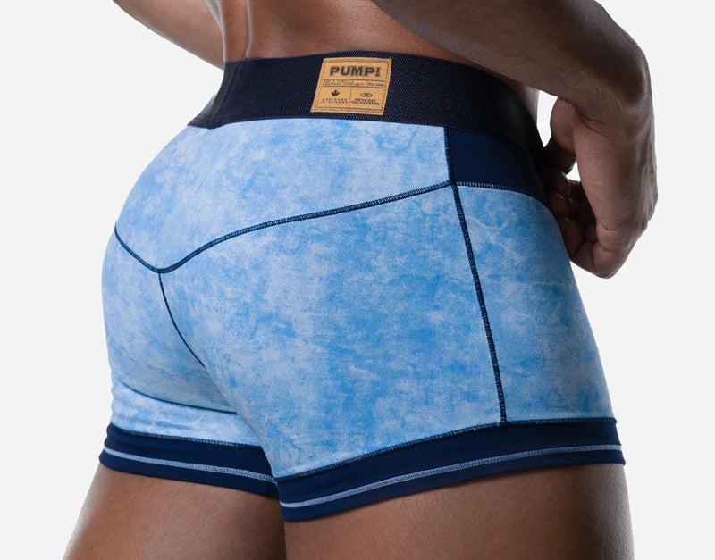 PUMP! Bubble Blue Boxer Briefs Woven Back Jacron Denim-Look Long Boxer 11120 33