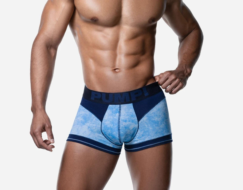 PUMP! Bubble Blue Boxer Briefs Woven Back Jacron Denim-Look Long Boxer 11120 33