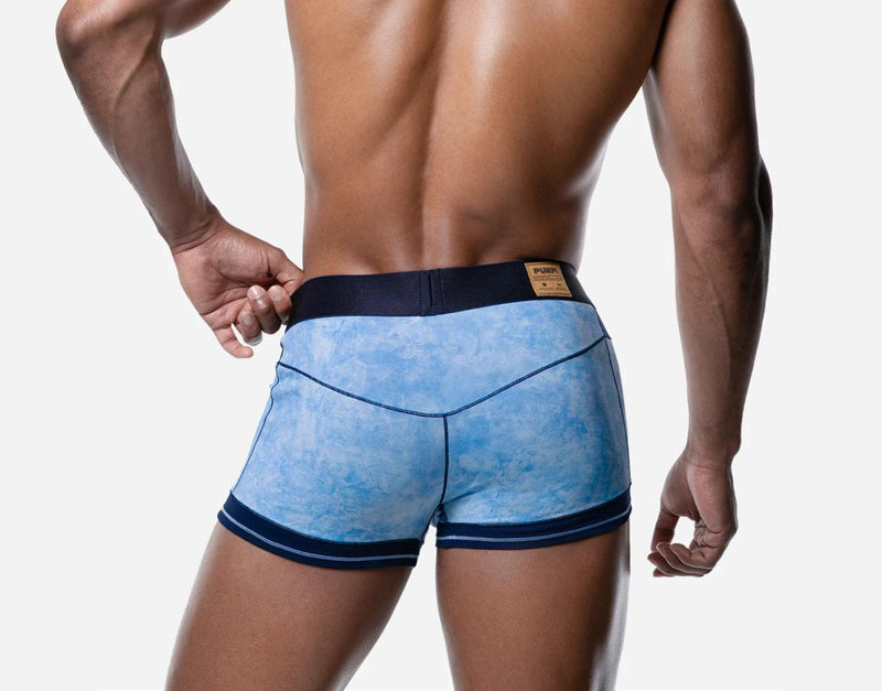 PUMP! Bubble Blue Boxer Briefs Woven Back Jacron Denim-Look Long Boxer 11120 33