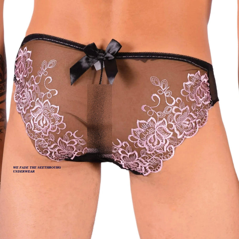 XS SMU Aristocrat C-Thru Lace Brief Black/Pink 33608 MX14