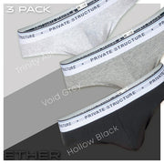 3pcs PRIVATE STRUCTURE Mini Briefs Ether Elements Trio Ash Grey Black 4395 1212