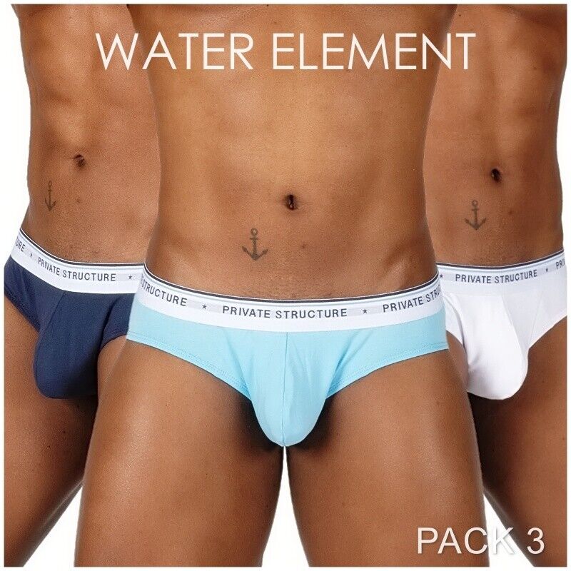 3pcs PRIVATE STRUCTURE Mini Briefs Water Element Trio White - Blue - Navy 4395 1201