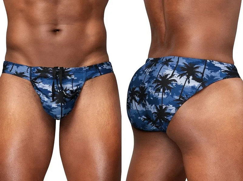 ErgoWear Swimwear Feel SW Bikini Swim Briefs in Dark Blue/Palms 1824 78