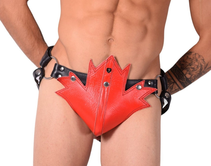 SMU Red Maple Leaf Leather Adjustable Jockstrap O/S 30'' To 38'' CH11