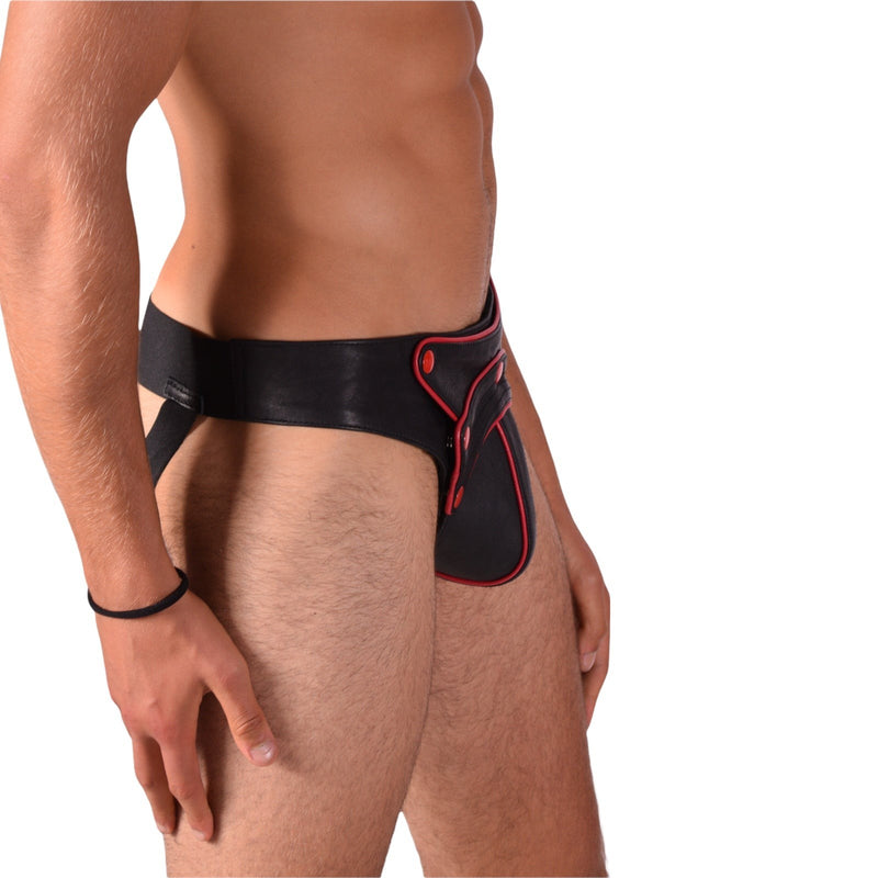 SMU Marcus Removable Cod Piece Black and Red Jockstrap 19734 CH16