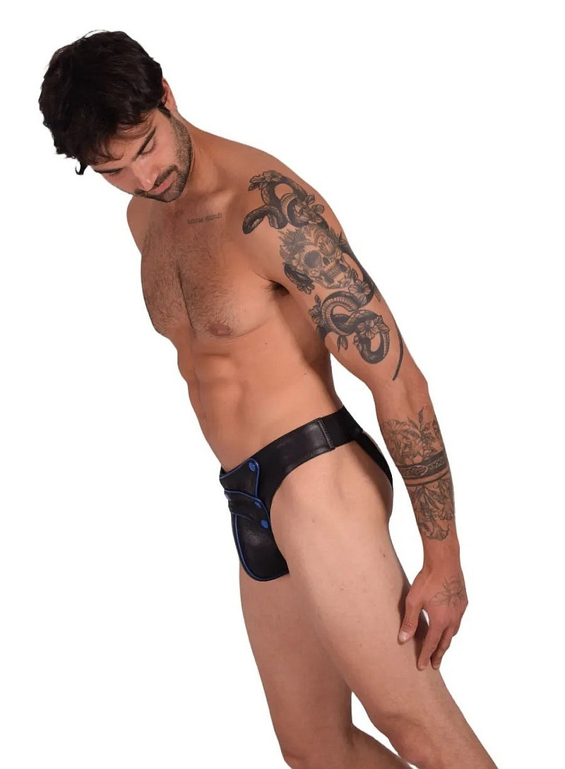 SMU Jock Marcus Removable Cod Piece Black and Blue Jockstrap 32'' To 36'' CH15
