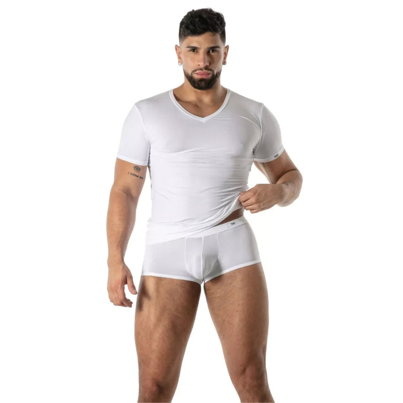 TOF PARIS Mon Amour Microfiber T-Shirt Lightweight V-Neck Shirts in White 56