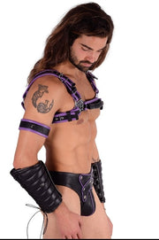 SMU  Adjustable Purple Black Leather Jockstrap and Harness CH32 100502