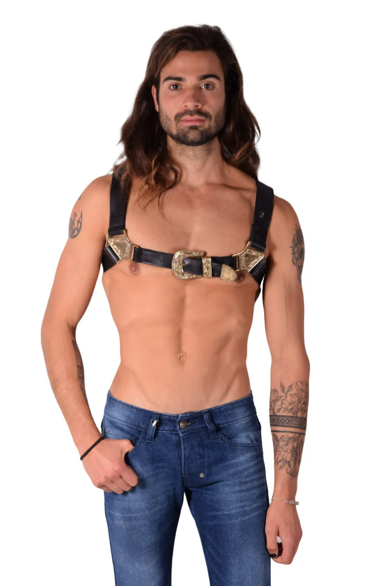 SMU Roman Adjustable Black Leather and Brass decoration harness MX25 8021