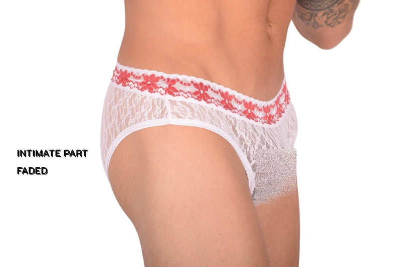 SMU Feminine Briefs See-Through Lace Fabric Red Waist Band 65013 32
