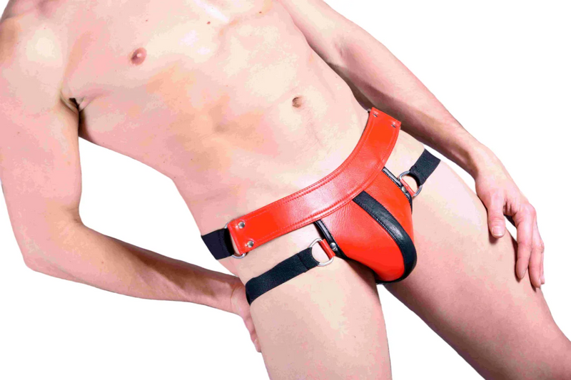 SMU Red Leather Jock Stretch Band Jockstrap 32'' 36'' 8027 MX25