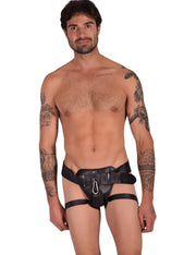 SMU KRISTOS Full Lockable Black Leather Jockstrap 30'' To 40'' CH32