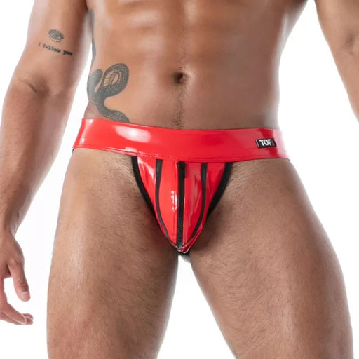 TOF PARIS Zipped Jock Latex Second Skin Datex Jockstrap Red T4