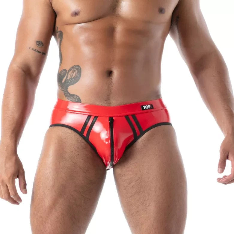 TOF PARIS Bottomless Brief Latex Second Skin Backless in Red T4