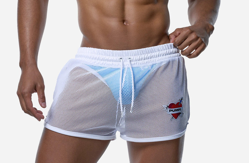 PUMP! White Mesh Short Tanning Swimwear Adjustable Drawstring 13040 7