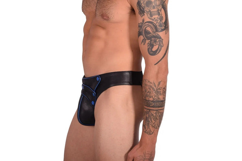 SMU Jock Marcus Removable Cod Piece Black and Blue Jockstrap 32'' To 36'' CH15